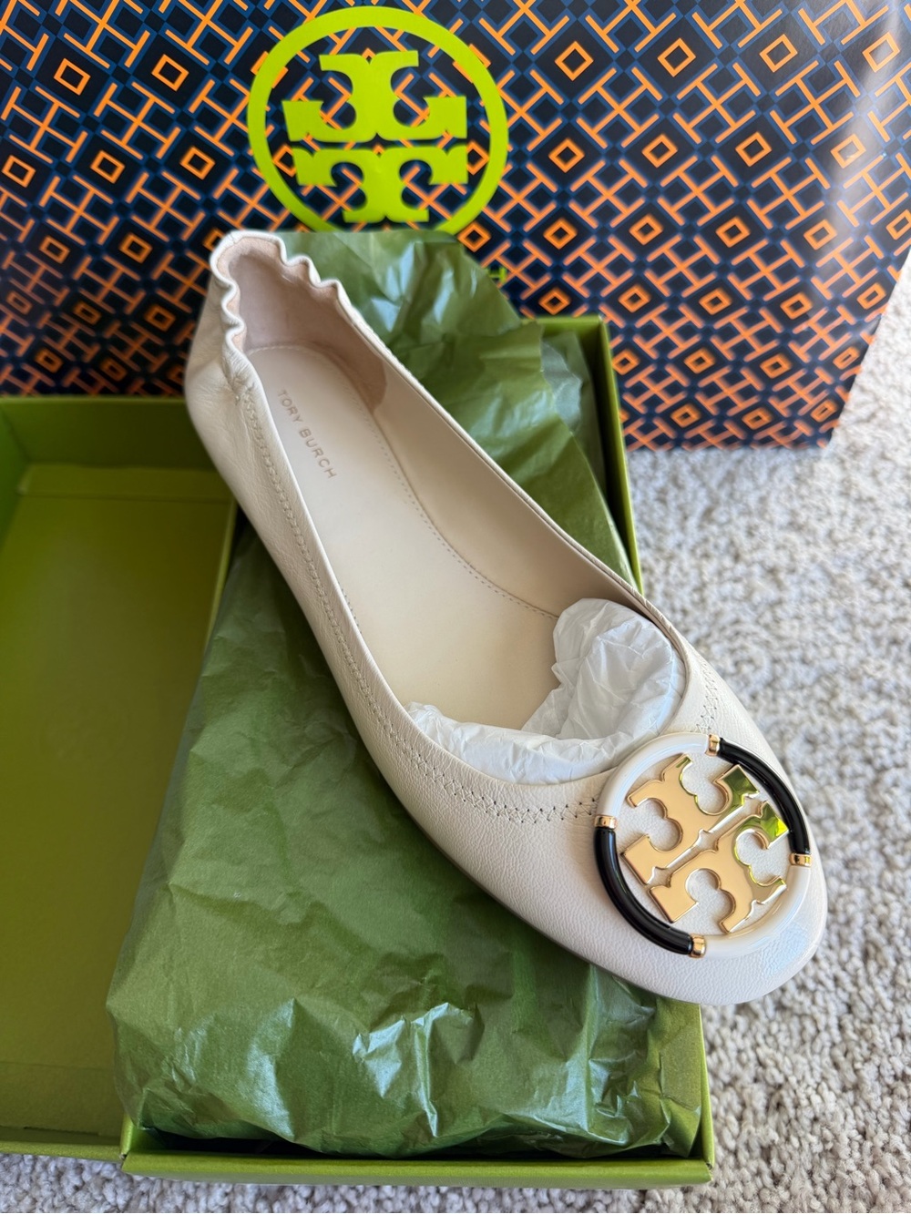 Tory Burch Multi Logo Ballet Flat Cream Size 8